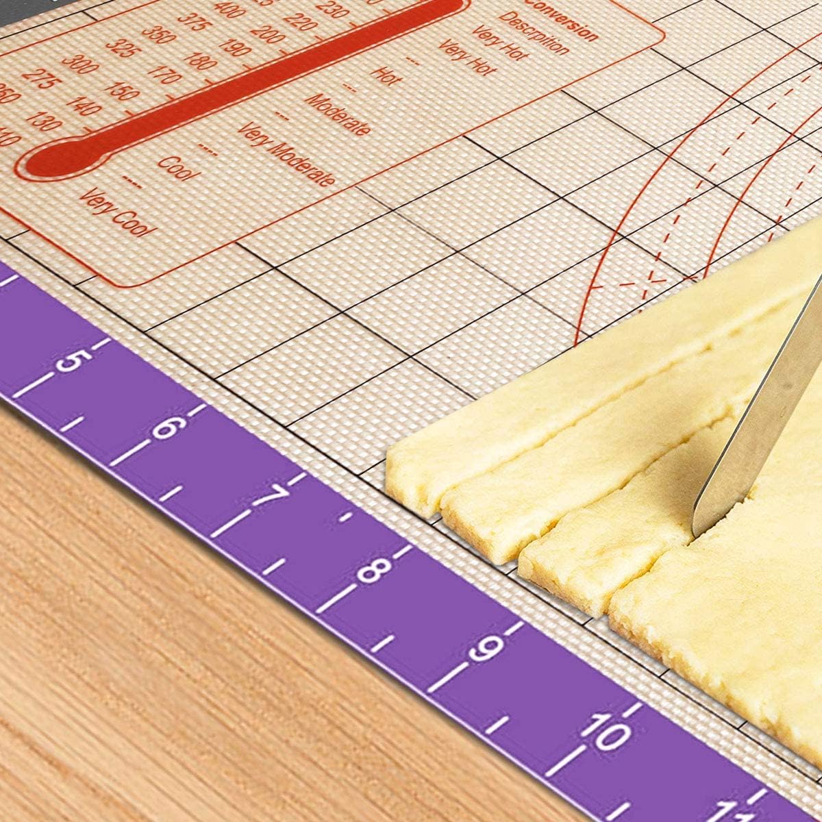Silicone Pastry Baking Mat Non Stick-Large Rolling Dough with Measurements-Non Slip Pizza,Fondant,Pie,Cake Baking Mat - 26 x 16 Inch By Cook Time(Purple)