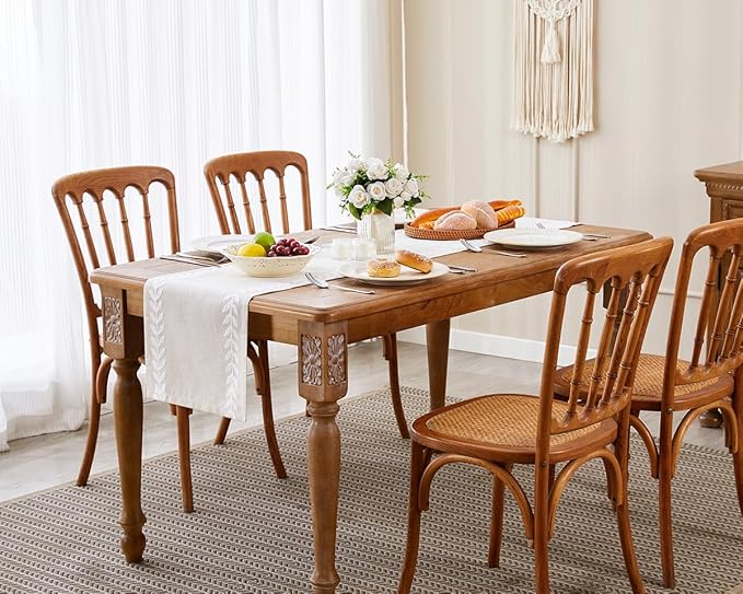 Wracra Embroidered Table Runner Irregular Willow Leaf Table Runners 108 Inches Long For Dresser Home Dining Table Decor,14 x 108 Inch, White