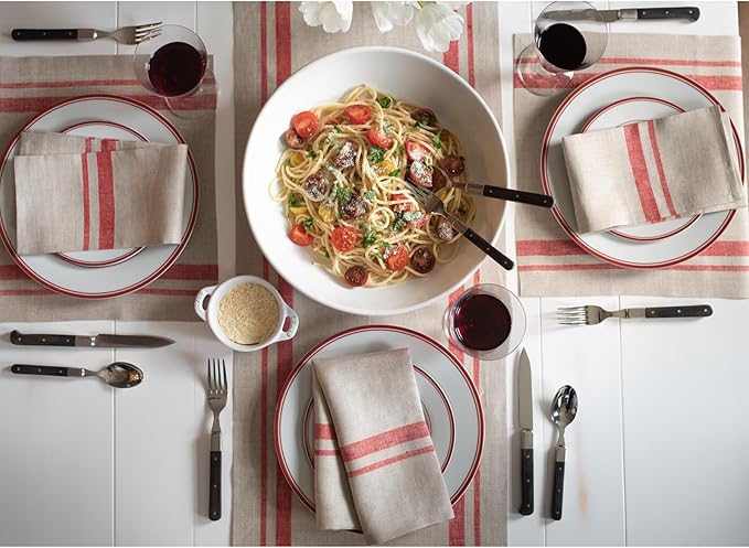 Solino Home Striped Linen Table Runner 108 Inches Long - French Stripe 100% Pure Linen Red and Natural Dining Table Runner 14 x 108 Inch for Christmas, Winter, New Year
