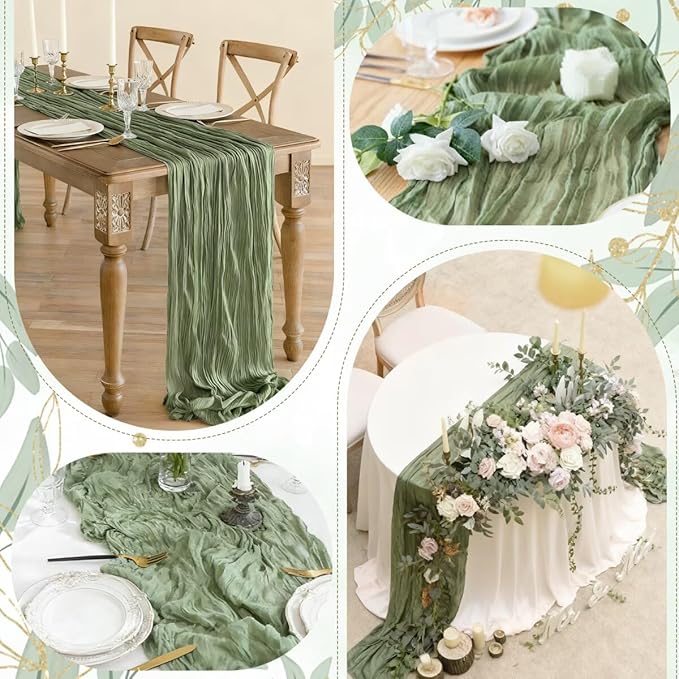 6 Pack Sage Green Cheesecloth Table Runner 35"×120" Gauze Fabric Table Runner Rustic Sheer Runner for Wedding Birthday Baby Shower Party Table Decoration Sage Green 6 Pack