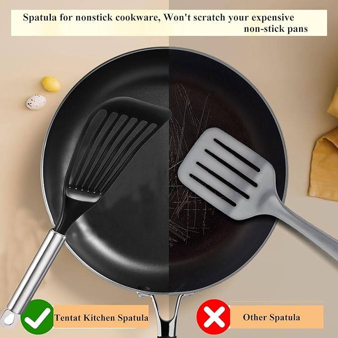Tenta Kitchen Nonstick cookware Thin Fish Spatula Turner Flexible Nylon Metal Egg Spatulas Wide Blade Lightweight Heat Resistant Kitchen Use