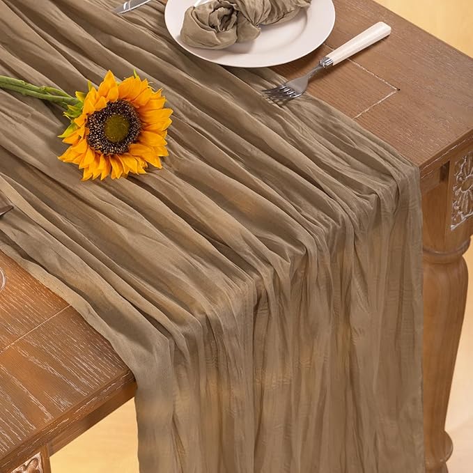 Nude Cheesecloth Table Runner 6 Pack Christmas Table Runners Boho Gauze 120 Inches Coffee Cheese Cloth Table Decor for Xmas Holiday Season Parties Wedding Bridal Baby Shower Tea Party Decor