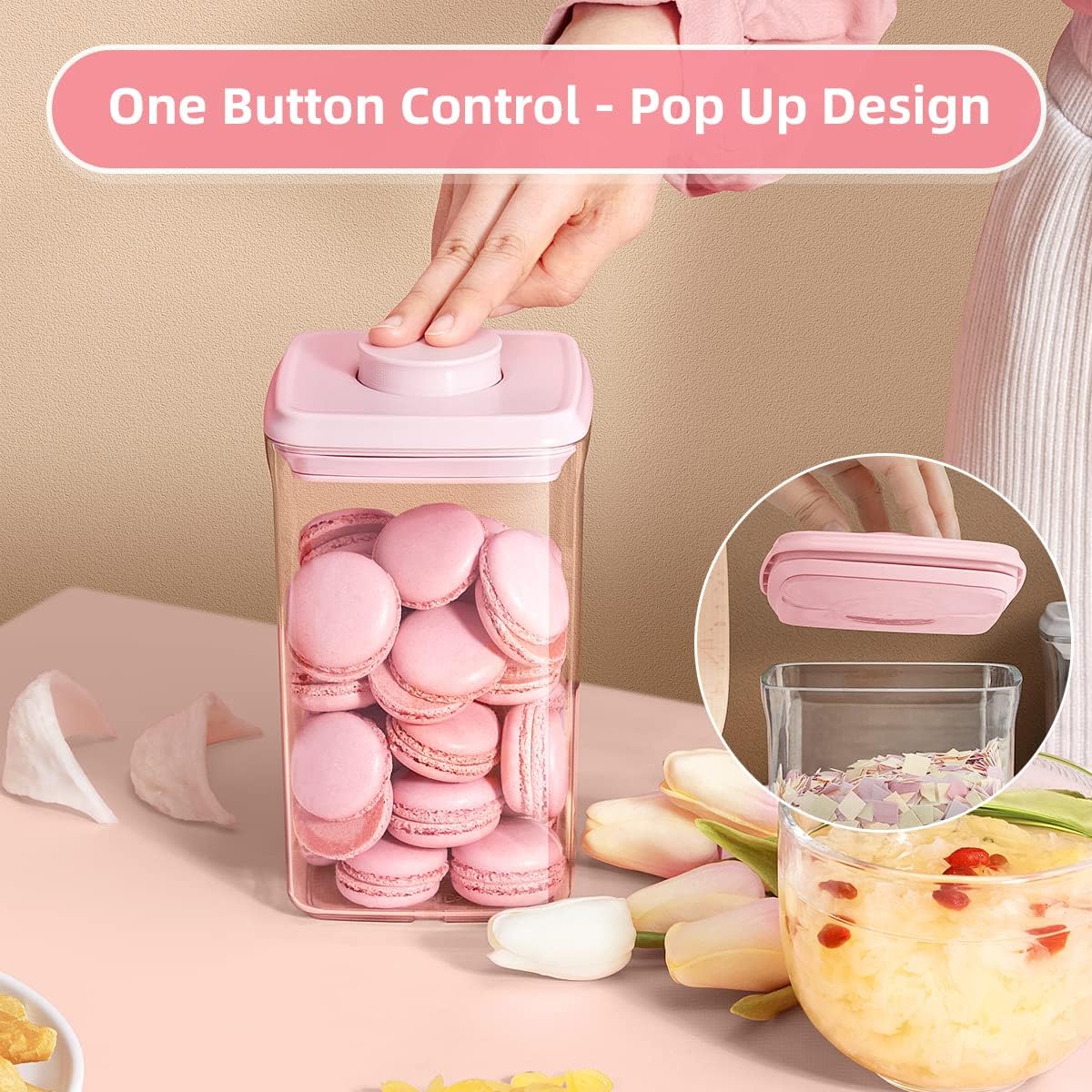 Ankou Airtight Food Storage Container - 7 Pcs One Button Handy Container Stackable Food Containers for Snacks Candy Salt Herbs Spices Coffee Bean Formula Popcorn BPA-Free Tight Seal