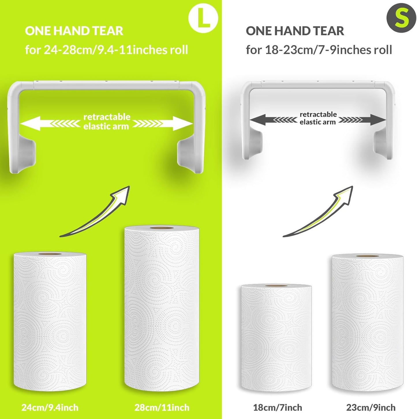 simpletome Paper Towel Holder Under Cabinet or Wall Mount ONE Hand Operation Tension Arm Kitchen Roll Holder (Black, for 24-28cm/9.4-11inches roll)