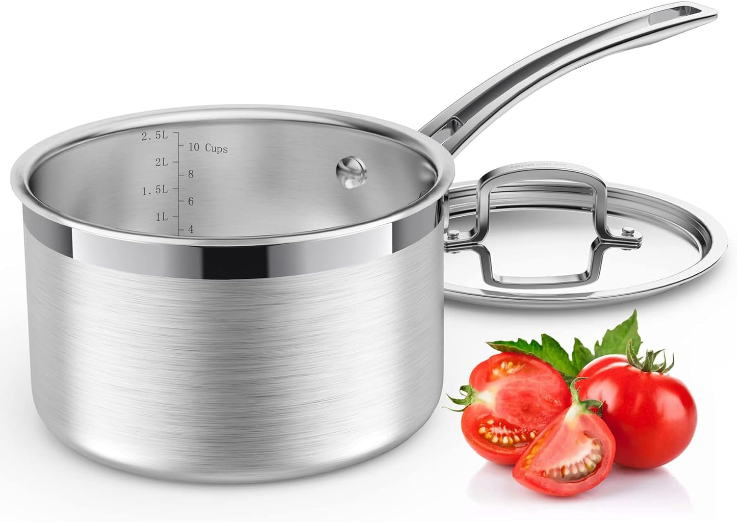 Tri-Ply Stainless Steel Sauce Pan with Lid, 3-Quart Saucepan Sauce Pot Multipurpose Use for Home Kitchen or Restaurant - Kitchen Cookware, Induction Pot, Dishwasher Safe & Oven Safe