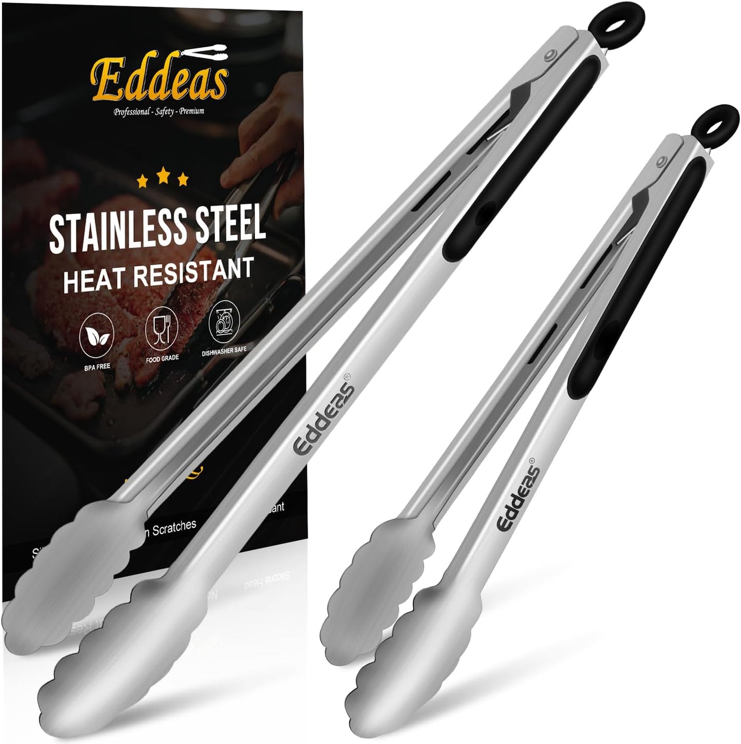 Grill Tongs, Bbq tongs - 12" and 17 Inch Extra Long Kitchen Tong, Heat Resistant 600 Degrees Stainless Steel tongs, Metal Locking Tong for Cooking, Grilling, Outdoor Barbecue, Set of 2