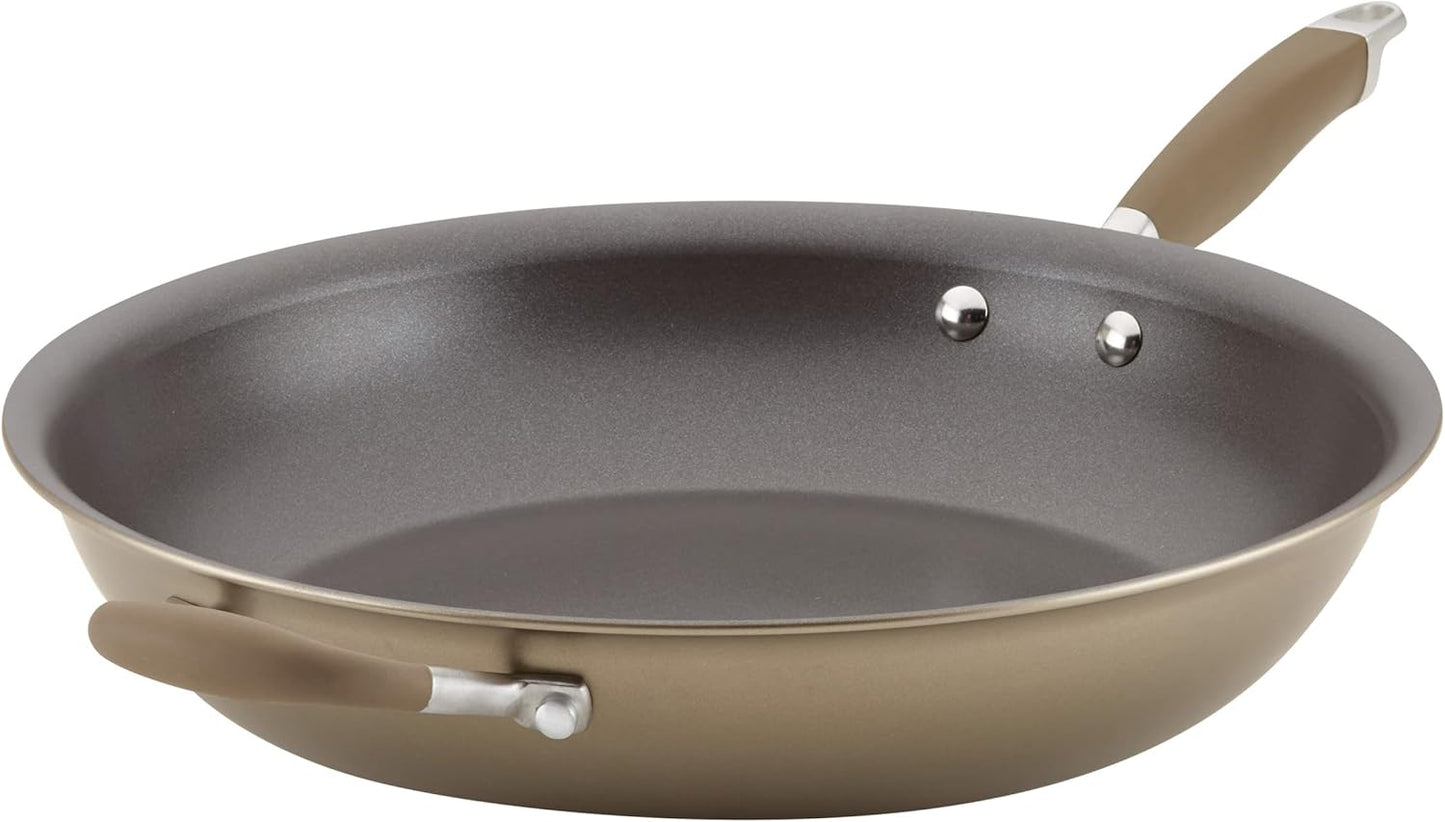 Anolon Advanced Home Hard Anodized Nonstick Frying Pan, 14.5 Inch – Large Skillet with Helper Handle, 14 Inch Nonstick Frying Pan, Durable Cookware - Bronze