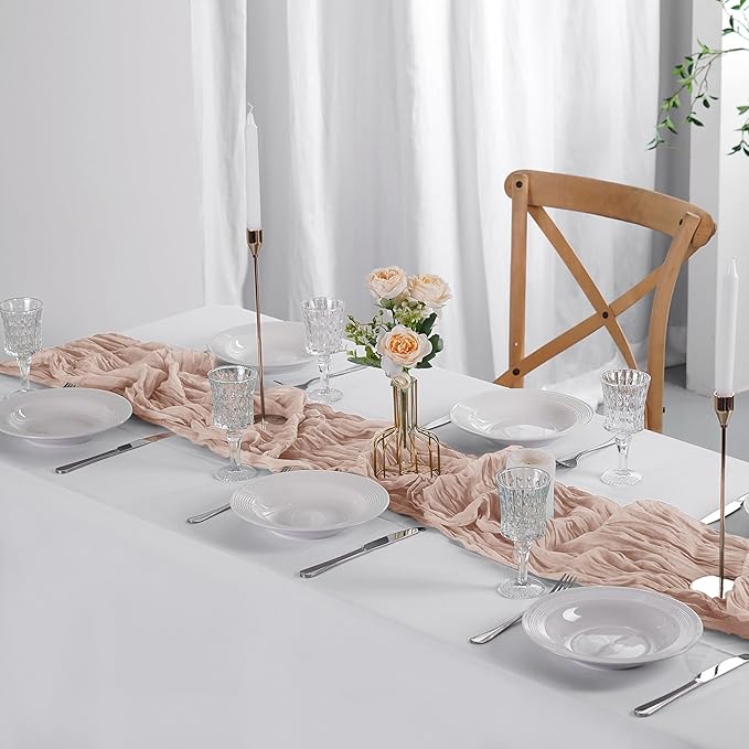 6 Pack Cheesecloth Table Runner 9ft,17 x 108 inch Gauze Table Runner Rustic Romantic Wedding Runner for Wedding Bridal Shower Fall Decoration,Terracotta