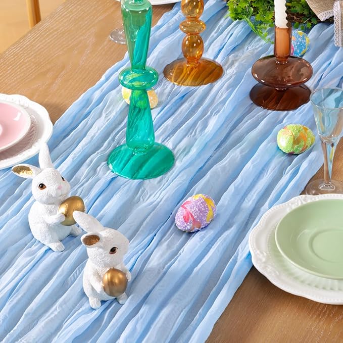 Baby Blue Cheesecloth Table Runner 12 Pack Christmas Table Runners Boho Gauze 120 Inches Light Blue Table Decor for Xmas Holiday Season Parties Wedding Bridal Baby Boy Shower Birthday