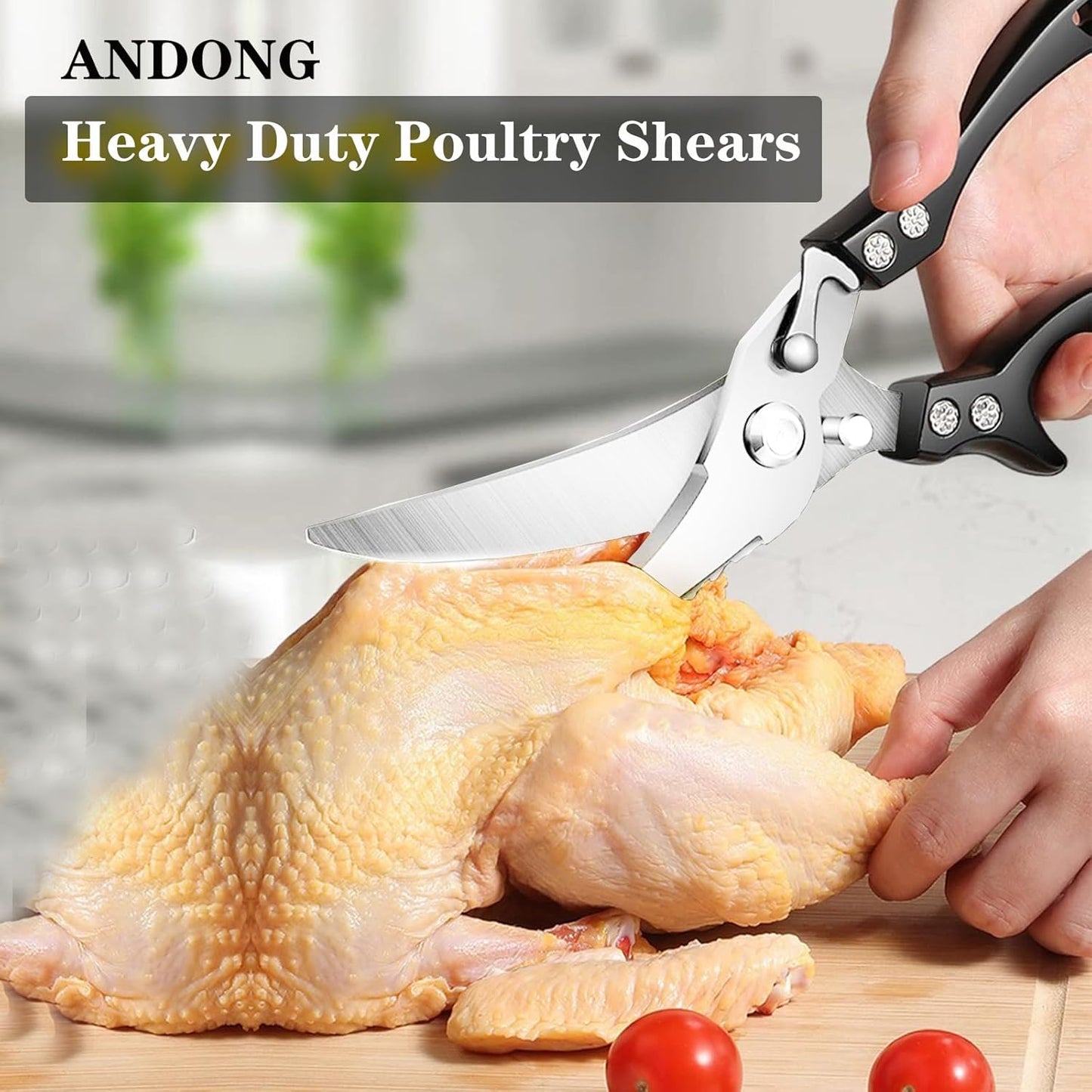 ANDONG Heavy Duty Kitchen Scissors, Professional Poultry Shears, Cooking Utensils, Black