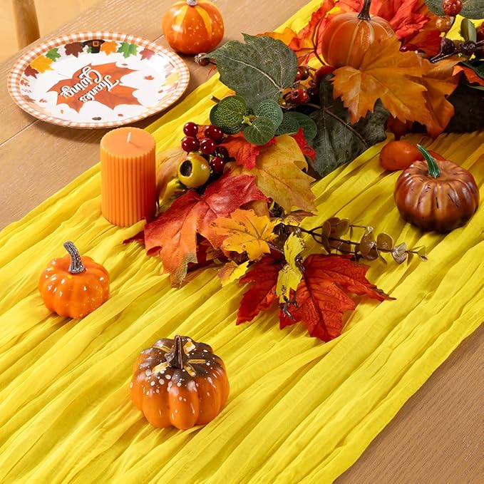 MLMC Yellow Table Runner 10ft Rustic Cheesecloth Table Runner Gauze Cheese Cloth Centerpiece Decororations 35x120 Inches for Wedding Baby Shower Outdoor Picninc Decor
