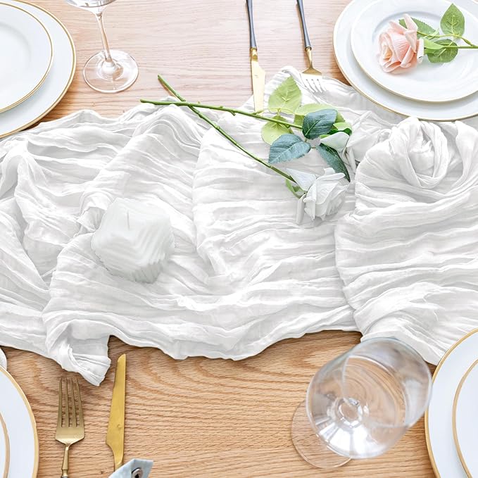 Wokceer Cheesecloth Table Runner 12Pack 10FT Ivory White Gauze Christmas Cheese Cloth Table Runner for Party Rustic Boho Sheer Thanksgiving Table Runners for Baby Bridal Shower Wedding Easter Table