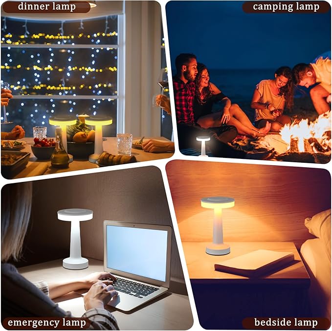 Riakrum 2 Pcs LED Portable Cordless Table Lamp with Touch Sensor 3 Color Stepless Dimming Rechargeable Battery up to 15 Hours Cordless Table Light Wireless Lamp for Nursery (White)