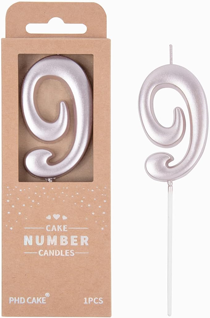PHD CAKE 2.76 Inch Elegant Rose Gold 9 Number Birthday Candles, Rose Gold Number Candles, Cake Number Candles, Party Celebration