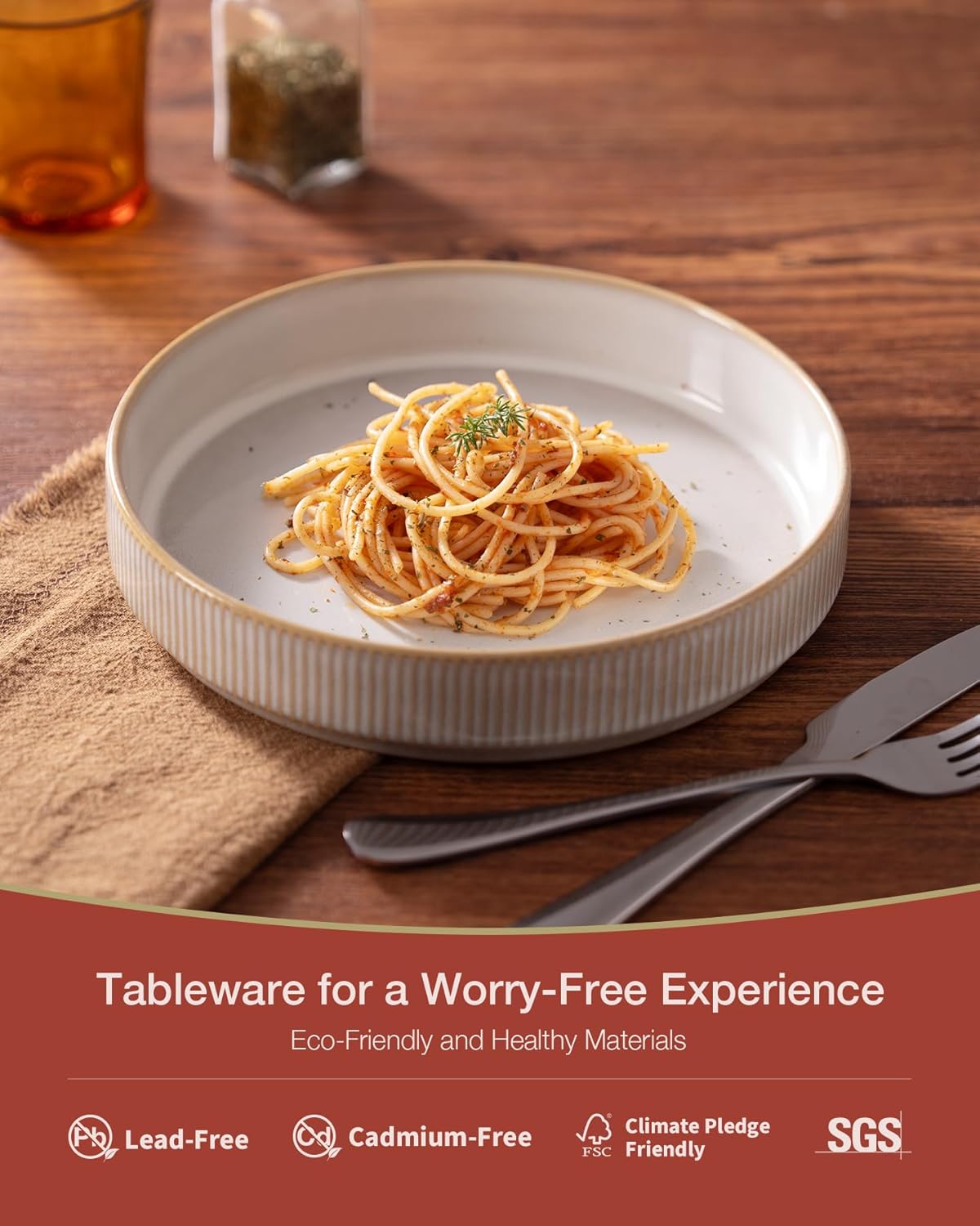famiware Star 7.5" Pasta Bowls Set, Salad Bowl Set of 4, Double Reactive Glaze, Stackable, Ideal for Your Friend for Housewarming, Festivals, Cappuccino White