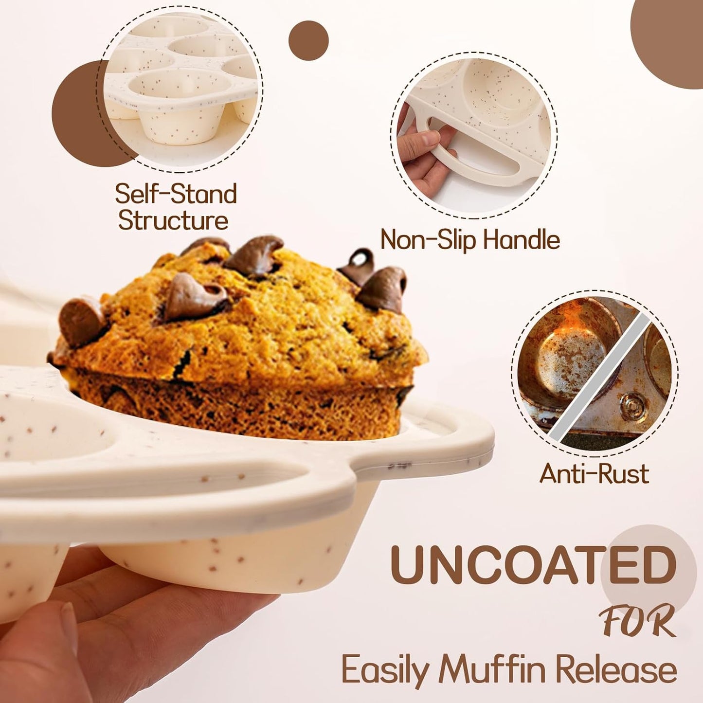Silicone Muffin Pan, 12 Cups Muffin Tin Baking Mold With Reinforced Stainless Steel Frame Inside, Nonstick Bakeware Cupcake Pan BPA Free, 2PCS