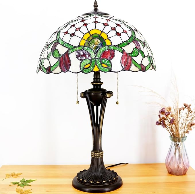 Table Lamp Base Replacement Only, Wide 7 Height 24 Inch, Fit for 12, 14, 16, 18 Inch Tiffany Style Stained Glass Lampshade, Dark Bronze Finish, Resin, Pull Chain Switch(I (W7H24 Inch)) ﻿