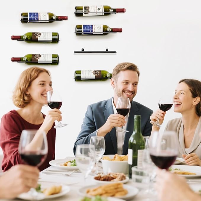 FLstudio Wall Mounted Wine Rack: 4 Bottle Wall Mount Wine Rack for Wine Bottles Display and Storage - Metal Wall Wine Bottle Organizer Holder for Wine Cellar Home Kitchen Bar Decor