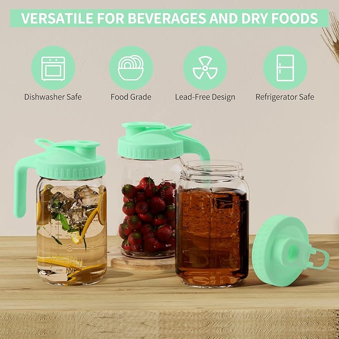 32oz Glass Pitcher with Lid &Pour Spout - 1 Quart Breastmilk Pitcher Double Leak Proof, Creamer Container for Sun Tea, Juice, Cold Brew Coffee, Breastmilk Storage Container -Green Lid