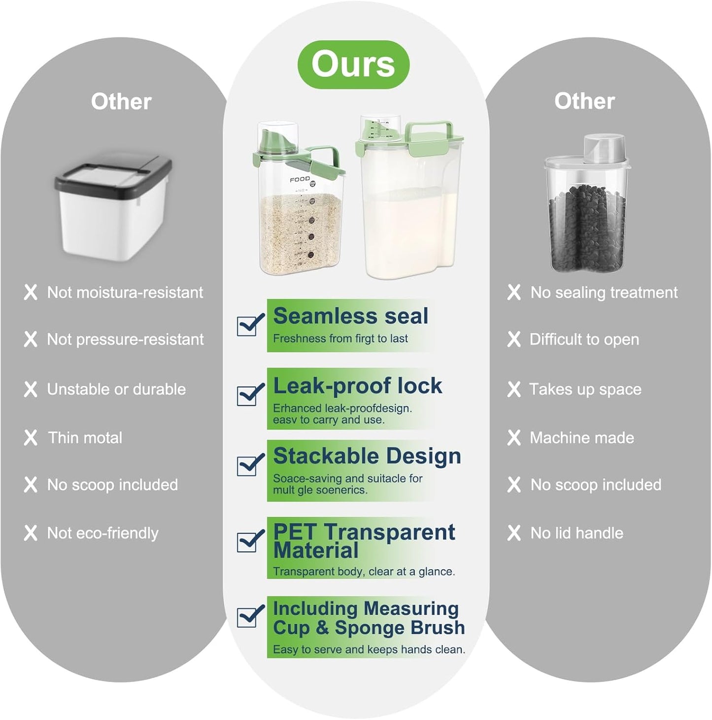 Rice Storage Container, Cereal Containers Storage, Dry Food Airtight Dispenser BPA Free, Clear Plastic Kitchen and Pantry Organization Bin (1, Avocado Green, 5.28Qt)