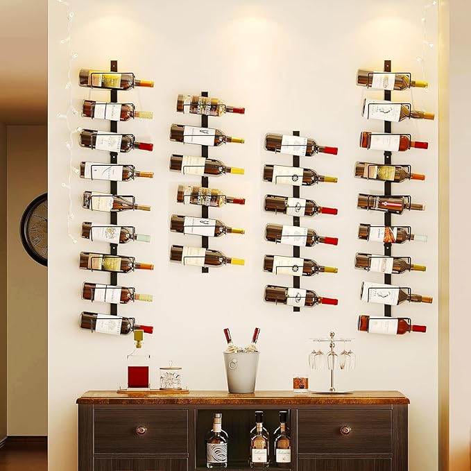 Sonyabecca 9 Bottle Wall Wine Rack - DIY Detachable Wine Storage Organizer, Wall Mount Used As One or Three, Bottle Display Holder for Kitchen, Pantry, Dining Room, Bar, Cellar
