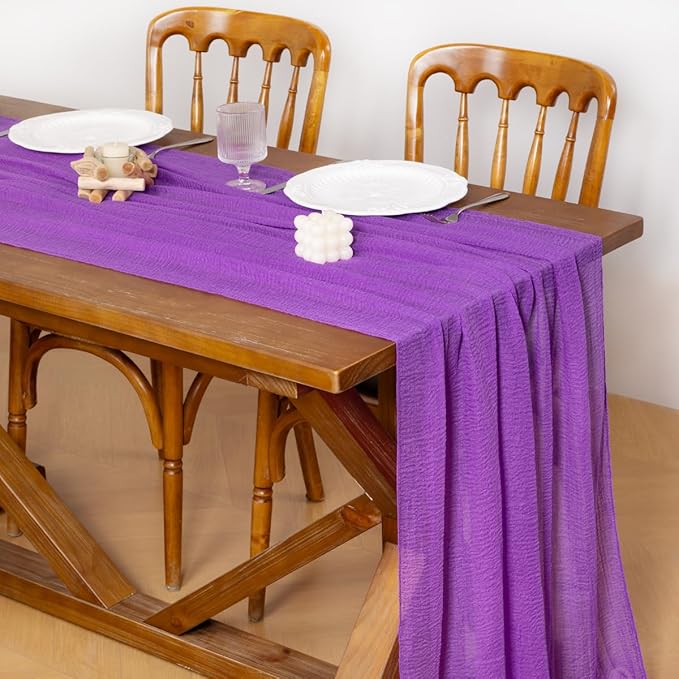Socomi Purple Fall Thanksgiving Cheesecloth Table Runner Gauze 120 Inch Rustic Boho Cheese Cloth Runner for Wedding Party Baby Bridal Shower Centerpiece Decoration Holiday Home Decorations