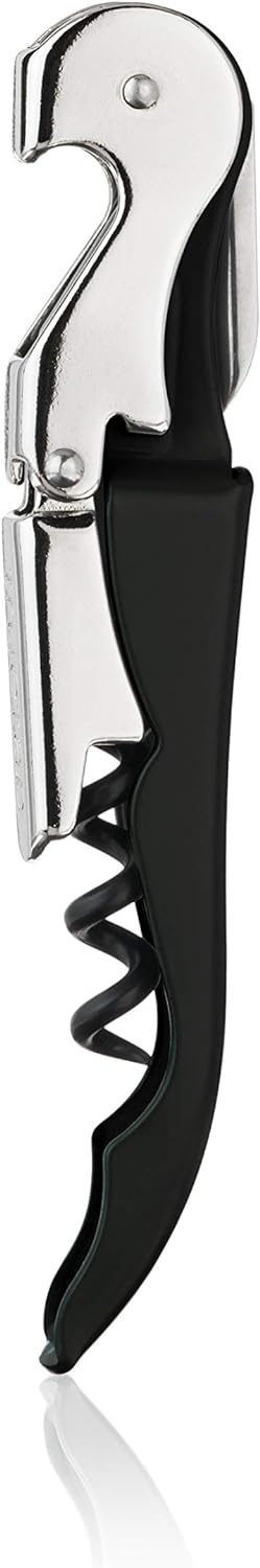 True TrueTap Double Hinged Waiter’s Corkscrew, Black Wine Bottle Opener with Foil Cutter, Wine Key
