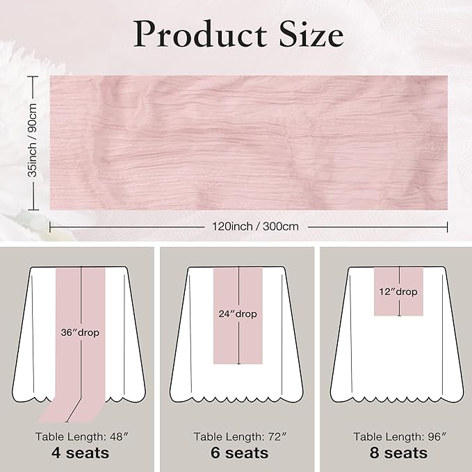 Leetaltree 6 Pack Dusty Pink Cheesecloth Table Runner, 35x120 Inch Boho Rustic Cheese Cloth Table Runner, Decorative Table Runners for Bridal Baby Shower Decorations or Wedding Table Decorations