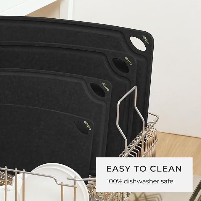 Elihome Classic Series Cutting Board for Kitchen, Natural Wood Fiber Composite, Dishwasher Safe, Eco-Friendly, Juice Grooves, Non-Porous, Reversible, BPA Free, Made in USA, Medium, 13"x 10" Black