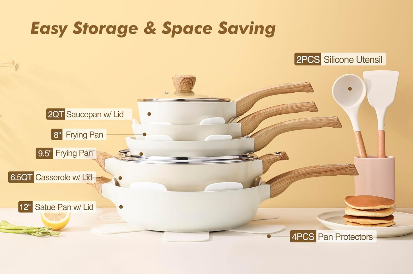 SENSARTE Ceramic Cookware Sets, Pots and Pans Set Non stick, 14-Piece Induction Cookware, Non toxic Healthy Non Stick Kitchen Cooking Set, with Frying Pans Set, PFAS PTFE PFOA PFOS Free