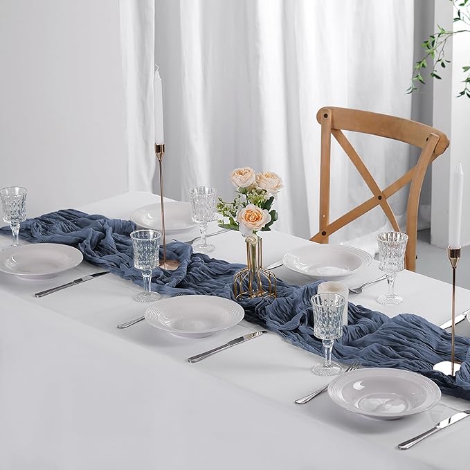 6 Pack Cheesecloth Table Runner 9ft,17 x 108 inch Gauze Table Runner Rustic Romantic Wedding Runner for Wedding Bridal Shower Fall Decoration,Ivory