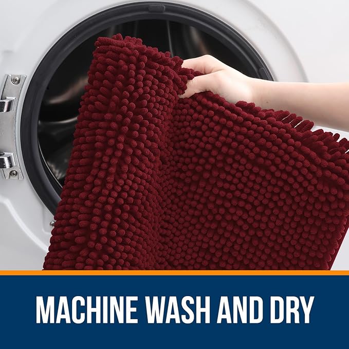 OLANLY Bathroom Rugs 47x17, Extra Soft Absorbent Chenille Bath Rugs, Rubber Backing Quick Dry, Machine Washable Bath Mats for Bathroom Floor, Tub and Shower, Home Decor Accessories, Burgundy