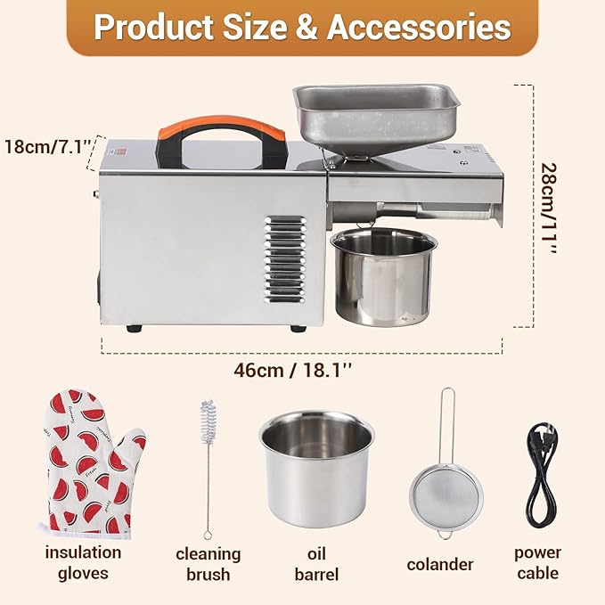 900W Electric Oil Press Machine, Automatic Cold & Hot Oil Extractor with 304 Stainless Steel, Home Oil Maker for Peanut, Sesame, Walnut, Almond, Pumpkin Seed, Rapeseed