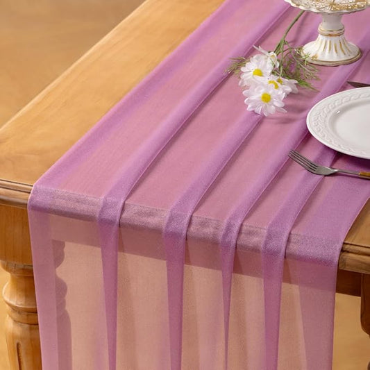 Socomi 4pcs Purple Gauze Table Runner Chiffon Like Wedding Table Runner 120 inches Long Boho Rustic for Bridal Shower Decorations Baby Shower