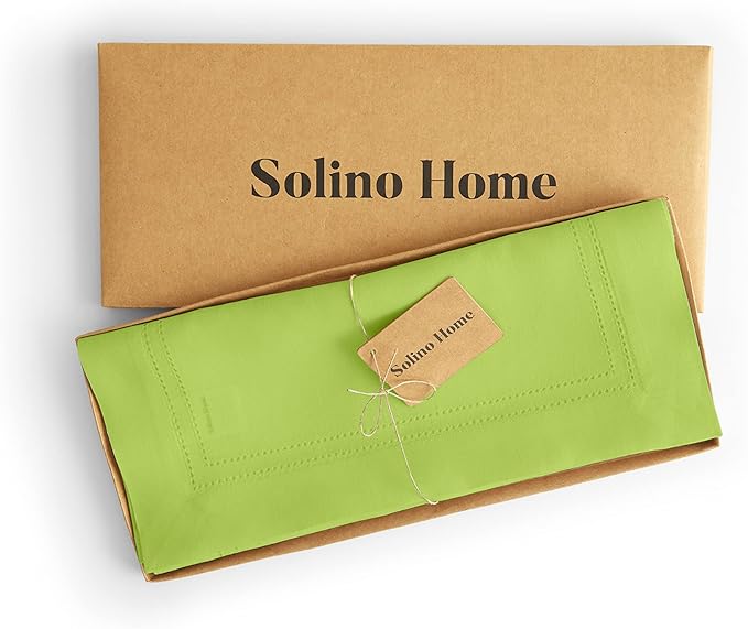 Solino Home Linen Lime Green Table Runner 120 Inches Long - 100% Pure Linen 14 x 120 Inch Table Runner for Christmas, New Year - Double Hemstitch