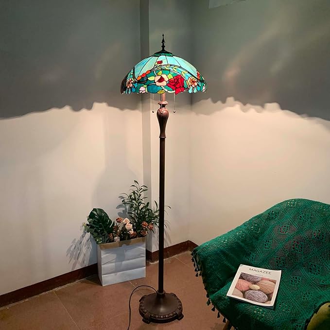 Bieye B10740 Tiffany Style Floor Lamp Replacement Base with 3-Light Pull Chain Switches Foot Switch for 16-26 inches lampshade 65 inches Tall