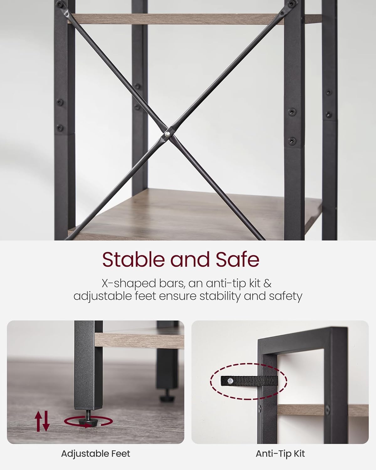 VASAGLE 6-Tier Bookshelf, Bookcase with Steel Frame, Book Shelf for Living Room, Home Office, Study, 11.8 x 15.7 x 73.2 Inches, Industrial Style, Heather Greige and Ink Black ULLS101B02