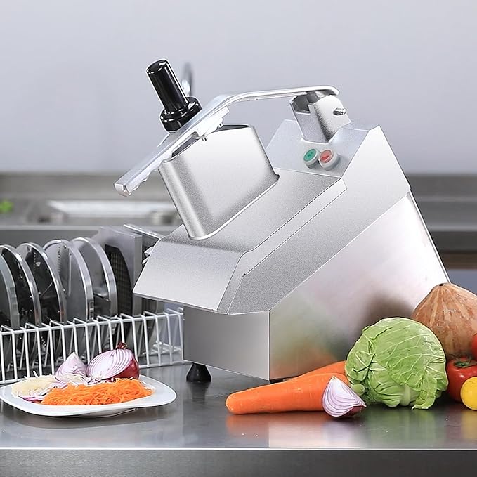 Commercial Vegetable Chopper with 6 blades, Electric Food Processor for Slicing Dicing Shredding, Professional Cheese Grater, 550W Veggie Cutter for Restaurant, Hotel School, Cafeteria, Buffet