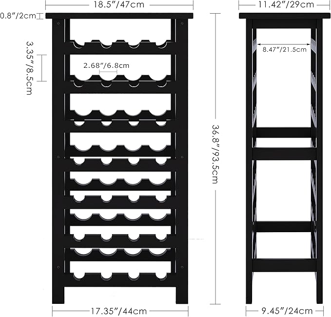 SMIBUY Bamboo Wine Rack, 28 Bottles Display Holder with Table Top, 7-Tier Free Standing Storage Shelves for Kitchen, Pantry, Cellar, Bar (Black)