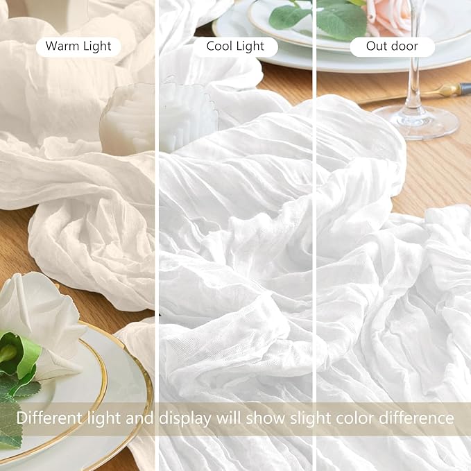 Wokceer Cheesecloth Table Runner 12Pack 10FT Ivory White Gauze Christmas Cheese Cloth Table Runner for Party Rustic Boho Sheer Thanksgiving Table Runners for Baby Bridal Shower Wedding Easter Table