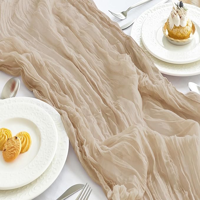 IVAPUPU 10 Pcs Cheesecloth Table Runner - 10ft Nude Boho Gauze Cheese Cloth Table Runners for Baby Shower Decoration Wedding Party Summer Garden Farmhouse
