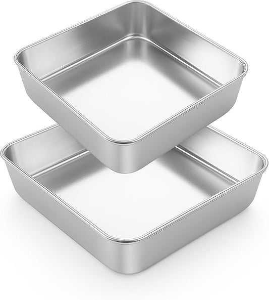 LIANYU 6/8 Inch Square Baking Cake Pan, Stainless Steel Brownie Bread Cake Molds, Square Bakeware for Lasagna Pie, Oven & Dishwasher Safe
