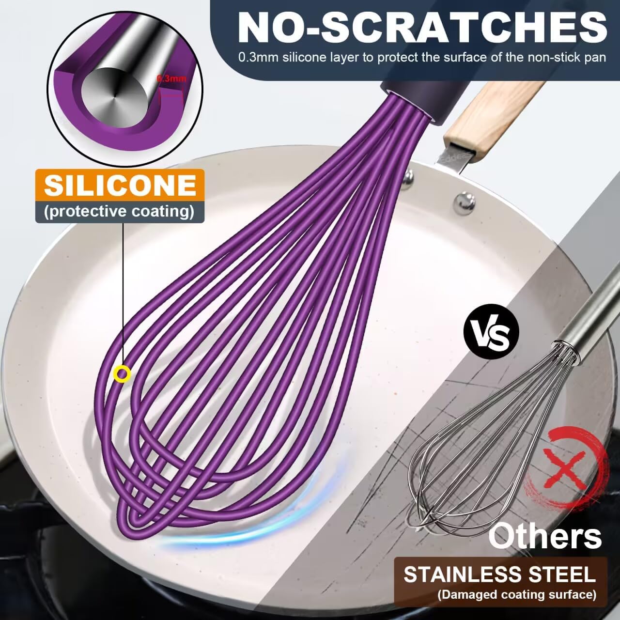 Whisk Eddeas Silicone Whisk Set of 6.Silicone whisks for cooking non Scratch.BPA Free and Dishwasher Whisk.7+9+11inch Colorful Wisk Great for cooking and Baking.（6pcs ）