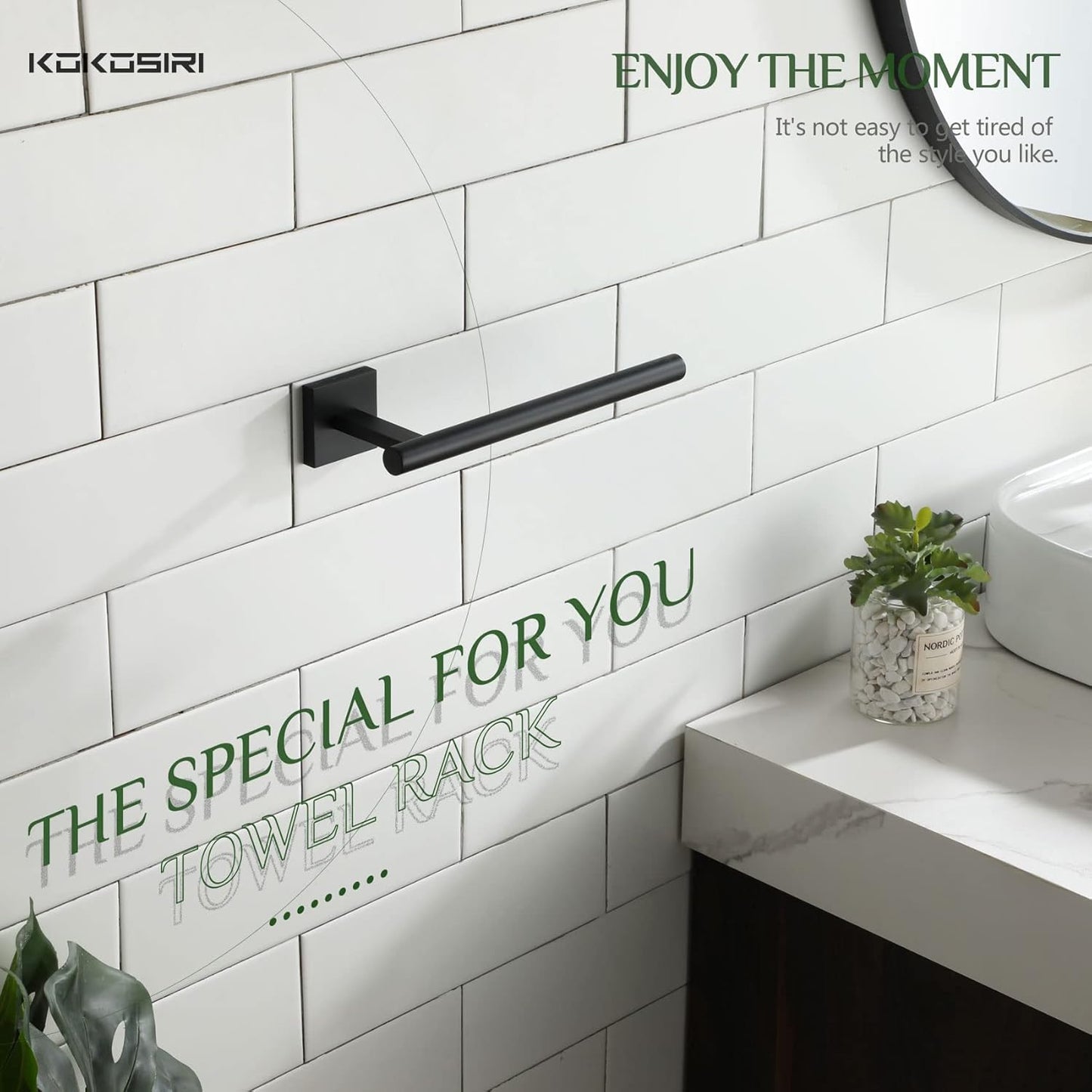 KOKOSIRI Towel Bar Matte Black Bathroom Hardware Hand Towel Rails, Suitable for Wall Mounted Towel Holder Screw in, Stainless Steel B3008BK