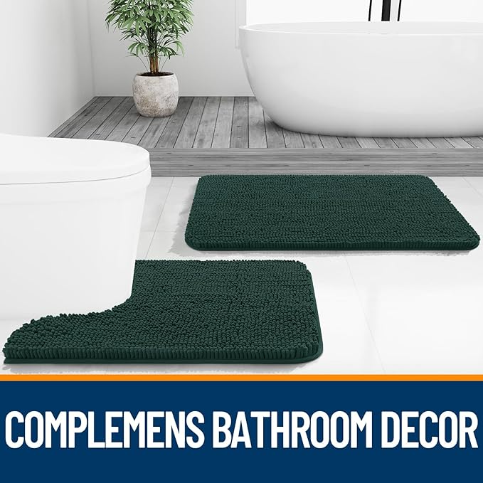 OLANLY Bathroom Rugs 47x24, Extra Soft Absorbent Chenille Bath Rugs, Rubber Backing Quick Dry, Machine Washable Bath Mats for Bathroom Floor, Tub and Shower, Home Decor Accessories, Blackish Green