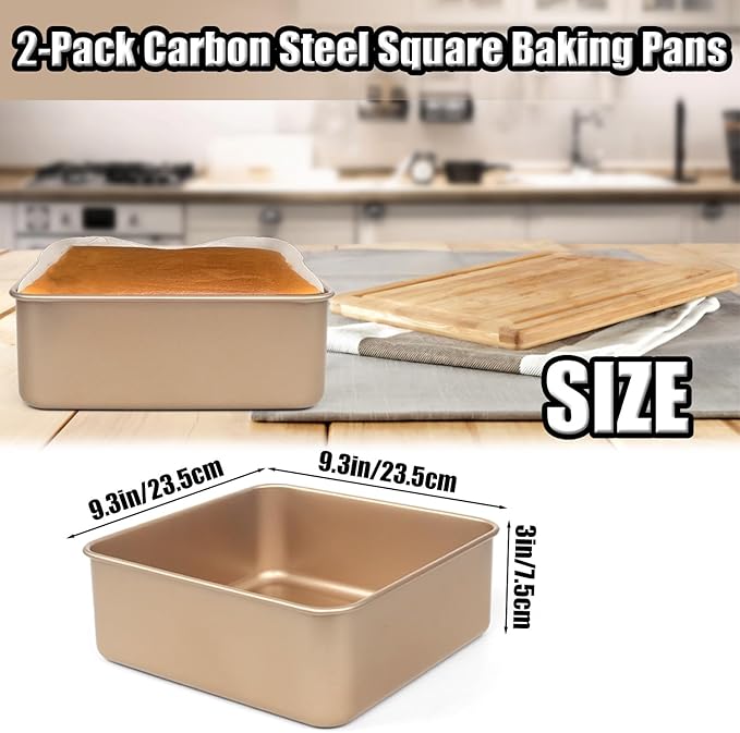 Baking Pan, 2 Pack Brownie Pan Square Baking Pan Square Cake Pans For Brownies, Bread, And Bakingkes, 9 X 9 Inches