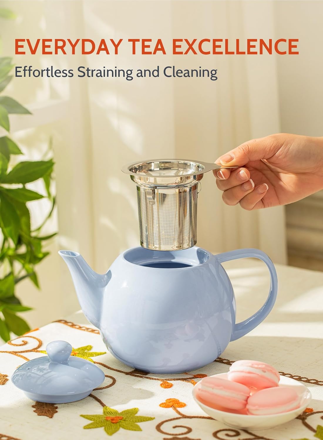 Sweese Teapot, Porcelain Tea Pot with Stainless Steel Infuser, Blooming & Loose Leaf Teapot - 27ounce, Lilac