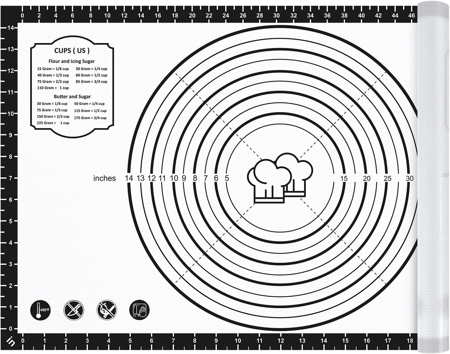 Silicone Baking Mat,26" x 16" Non-slip Dough Rolling Pastry Mat Non Stick Baking Sheet Mat with Measurement Cookies,Macarons,Bread