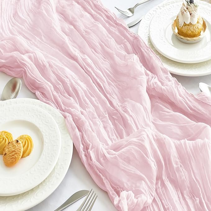 IVAPUPU 2 Pcs Cheesecloth Table Runner - 10ft Pink Boho Gauze Cheese Cloth Table Runners for Baby Shower Decoration Wedding Party Summer Garden Christmas Thanksgiving Decor
