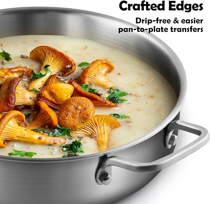 Saute Pan,7 Quart Saute pan,Stainless Steel Cookware,skillet,12.5 inch Stainless Steel Saute Pans with Lid,Dishwasher and Oven Safe, Works on All Cooktops